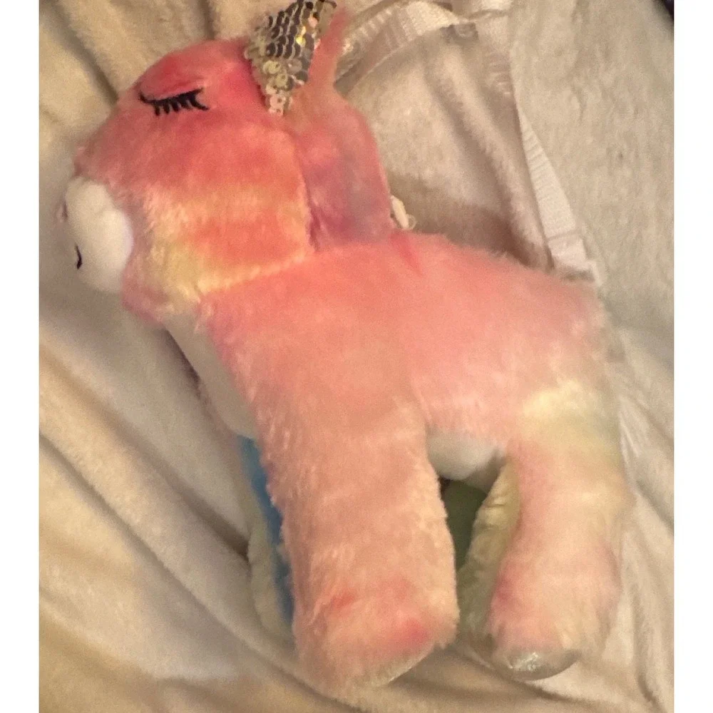 Pink Tie Dye Unicorn Plush Purse Sequin Ears Silver Horn Zipper Pocket 9